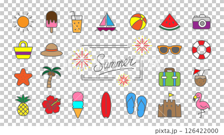 Vivid summer motif icons - Colorful and fun summer materials 126422000