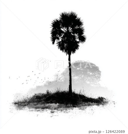 Black and White Silhouette of a Palm Tree 126422089