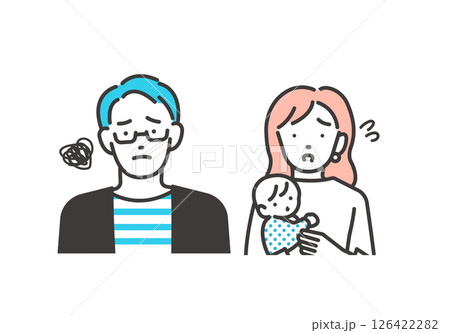 困っている赤ちゃんがいる夫婦のベクターイラスト 126422282