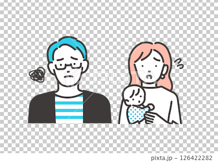 困っている赤ちゃんがいる夫婦のベクターイラスト 126422282