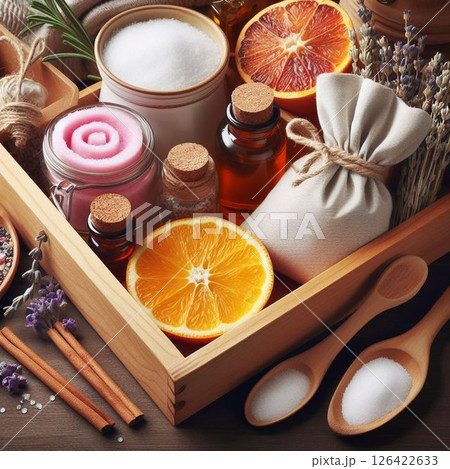 精油アロマでエッセンシャルオイルと塩とオレンジ、ラベンダーを使用してサシェを手作り！ 126422633