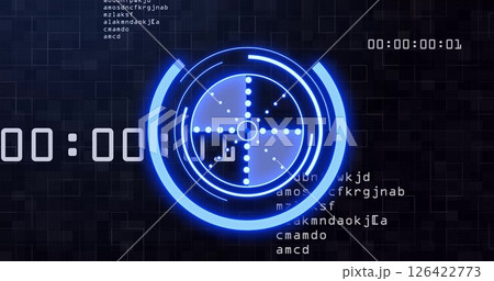 Digital countdown timer with futuristic blue interface and random alphanumeric codes Digital countdown timer with futuristic blue interface and random alphanumeric codes 126422773