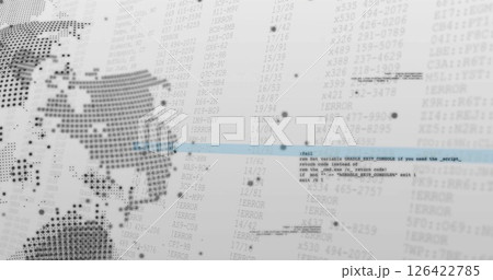 World map and programming code image over white background with data points 126422785
