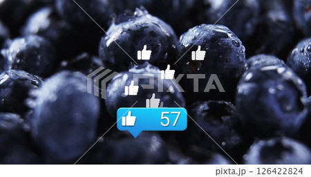 Blueberries with social media like icons and 41 likes image 126422824