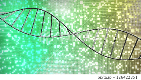 DNA strand over digital pixelated background, scientific data processing image DNA strand over digital pixelated background, scientific data processing image 126422851