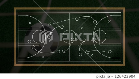 Soccer strategy image over soccer field with ball 126422904