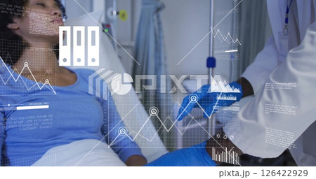 Medical data analysis image over patient receiving treatment in hospital 126422929