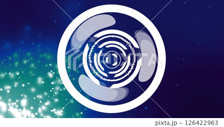 Circular abstract shapes and glowing particles image on blue background Circular abstract shapes and glowing particles image on blue background 126422963