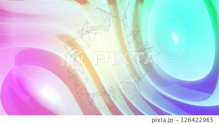 Geometric wireframe image over colorful abstract background with wavy patterns 126422965