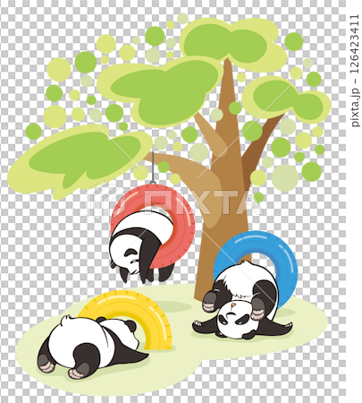 Panda lazing around on a tire playground 126423411