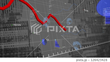 Image of financial data processing over cityscape 126423428