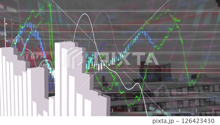 Image of financial data processing over cityscape 126423430