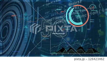 Image of scope scanning with 5g and data processing on blue background Image of scope scanning with 5g and data processing on blue background 126423462