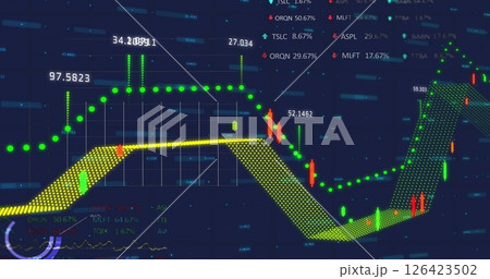 Image of statistics and financial data processing over dark background Image of statistics and financial data processing over dark background 126423502
