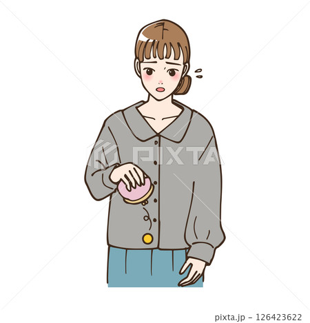 アニメ風の金欠になっている若い女性のイラスト アニメ風の金欠になっている若い女性のイラスト 126423622