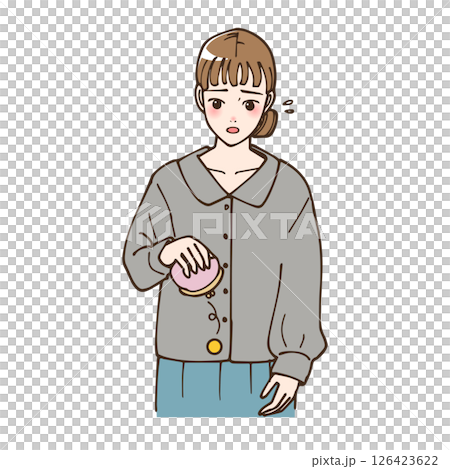 アニメ風の金欠になっている若い女性のイラスト アニメ風の金欠になっている若い女性のイラスト 126423622