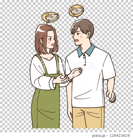 Anime-style illustration of a couple arguing about money 126423629