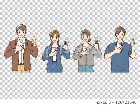 アニメ風のスマホを持ってグッドサインをしている人物のセット 126423646