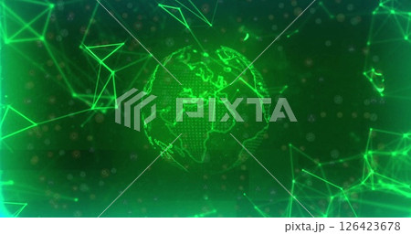 Image of glowing connections and globe over black background 126423678