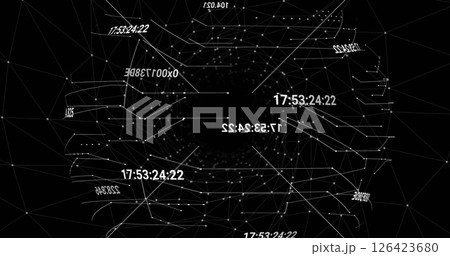 Image of data processing and globe over black background Image of data processing and globe over black background 126423680