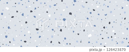 Grey blue Terrazzo seamless pattern. Repeated granite stone texture. Color Italian mosaic surface design for paving, floor tile swatch, decoration. Vector repeated Venetian marble background concept 126423870