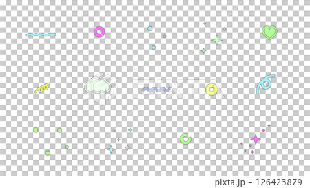 流行可愛的簡單圖標插圖集（透明背景） 126423879