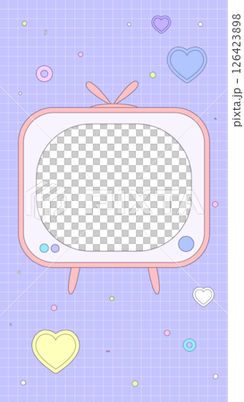 レトロでポップな可愛らしいテレビ型のフレームイラスト(透過・縦長) レトロでポップな可愛らしいテレビ型のフレームイラスト(透過・縦長) 126423898
