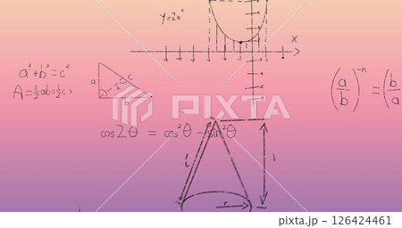 Image of mathematical data processing over pink background 126424461