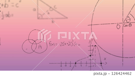 Image of mathematical data processing over pink background 126424462