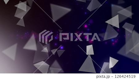 Image of triangles and blue spots moving over black background 126424519
