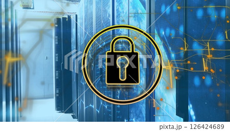 Image of padlock icon, digital data processing over computer servers Image of padlock icon, digital data processing over computer servers 126424689