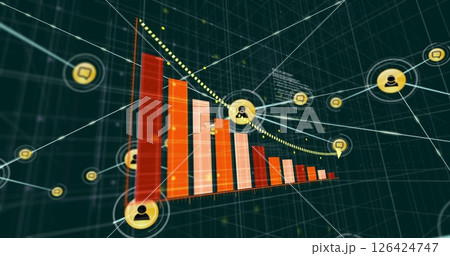 Image of statistics and digital data processing over network of connections with icons 126424747