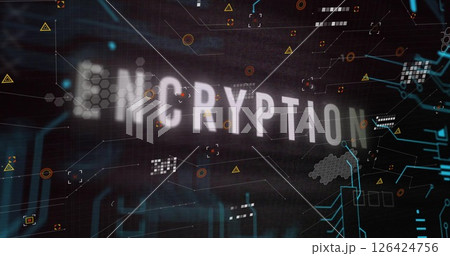 Image of network of connections over encryption text Image of network of connections over encryption text 126424756