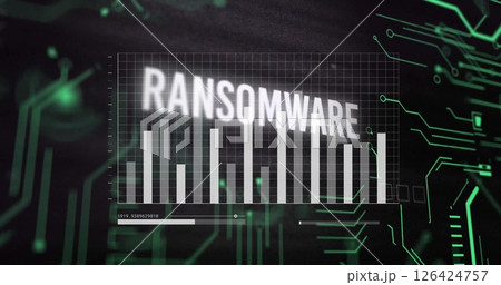 Image of network of connections over ransomware text 126424757