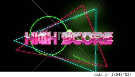 Image of high score text over neon shapes 126424827
