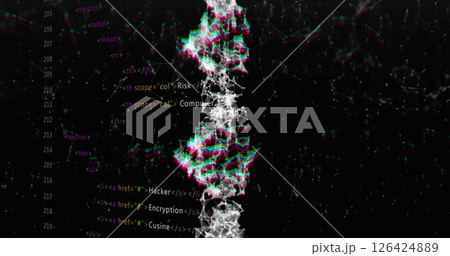 DNA strand and coding image over digital data and programming text DNA strand and coding image over digital data and programming text 126424889