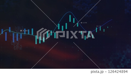 Image of financial data processing on black background 126424894