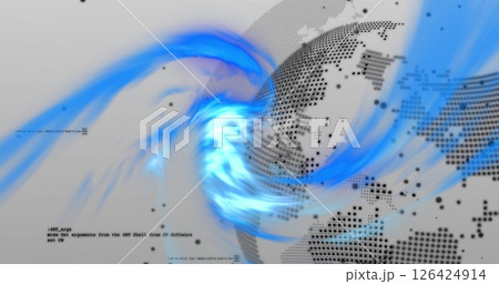 Digital globe with blue swirling image over dotted world map 126424914