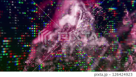 Image of digital data processing over glowing mesh of connections Image of digital data processing over glowing mesh of connections 126424923