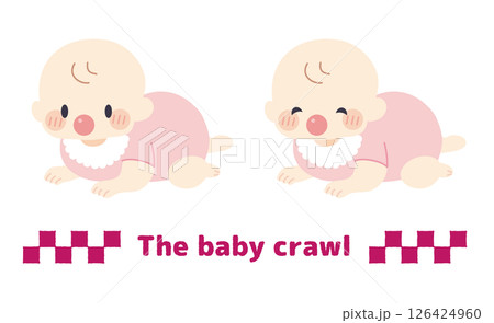 ハイハイする赤ちゃんピンク色ver. 126424960