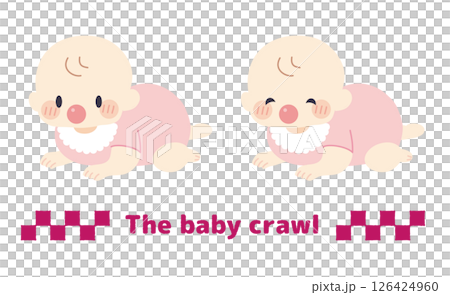 ハイハイする赤ちゃんピンク色ver. 126424960