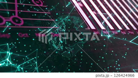 Global data visualization image over digital world map and abstract network connections Global data visualization image over digital world map and abstract network connections 126424966