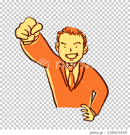 中年商人舉起拳頭 [黃色鉛筆畫] 126425039