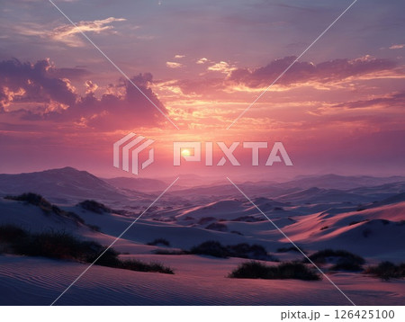 Pink and Purple Desert Sunset Landscape Pink and Purple Desert Sunset Landscape 126425100