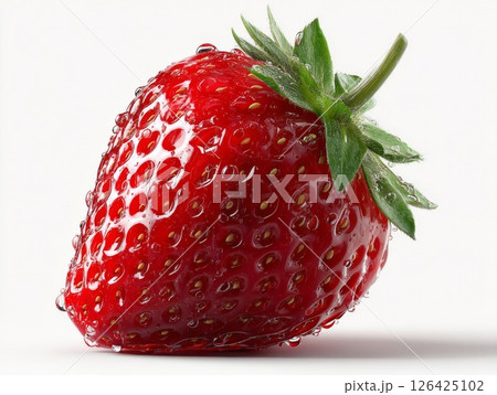 Close-Up of a Single Ripe Red Strawberry on White Background Close-Up of a Single Ripe Red Strawberry on White Background 126425102