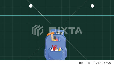 Image of school bag and items on green background 126425790