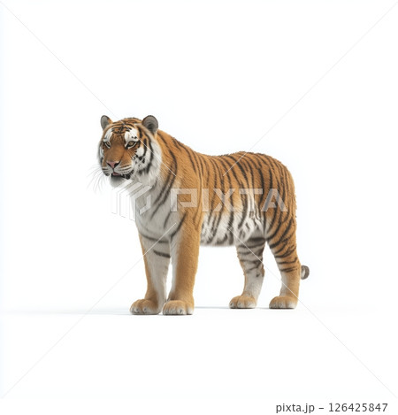 Powerful Majestic Royal Bengal Tiger on White Background Powerful Majestic Royal Bengal Tiger on White Background 126425847
