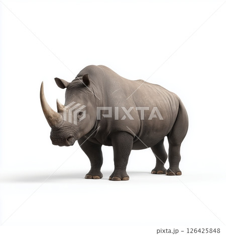Powerful Rhinoceros on White Background Powerful Rhinoceros on White Background 126425848