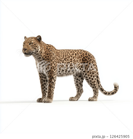Standing Elegant Leopard on White Background 126425905