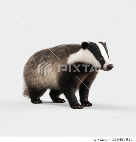 Standing European Badger on White Background 126425910